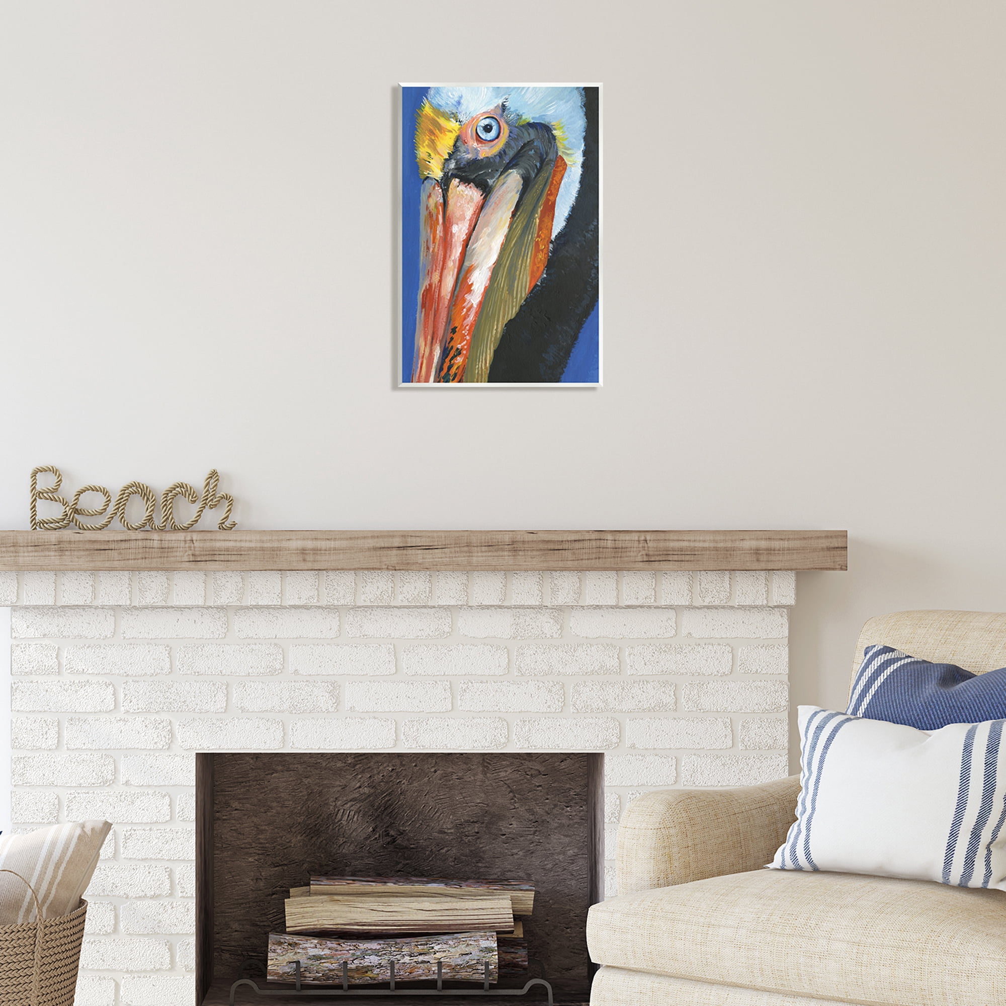 Stupell Industries Bold Blue Pelican Portrait Coastal Painting Unframed Art Print Wall Art