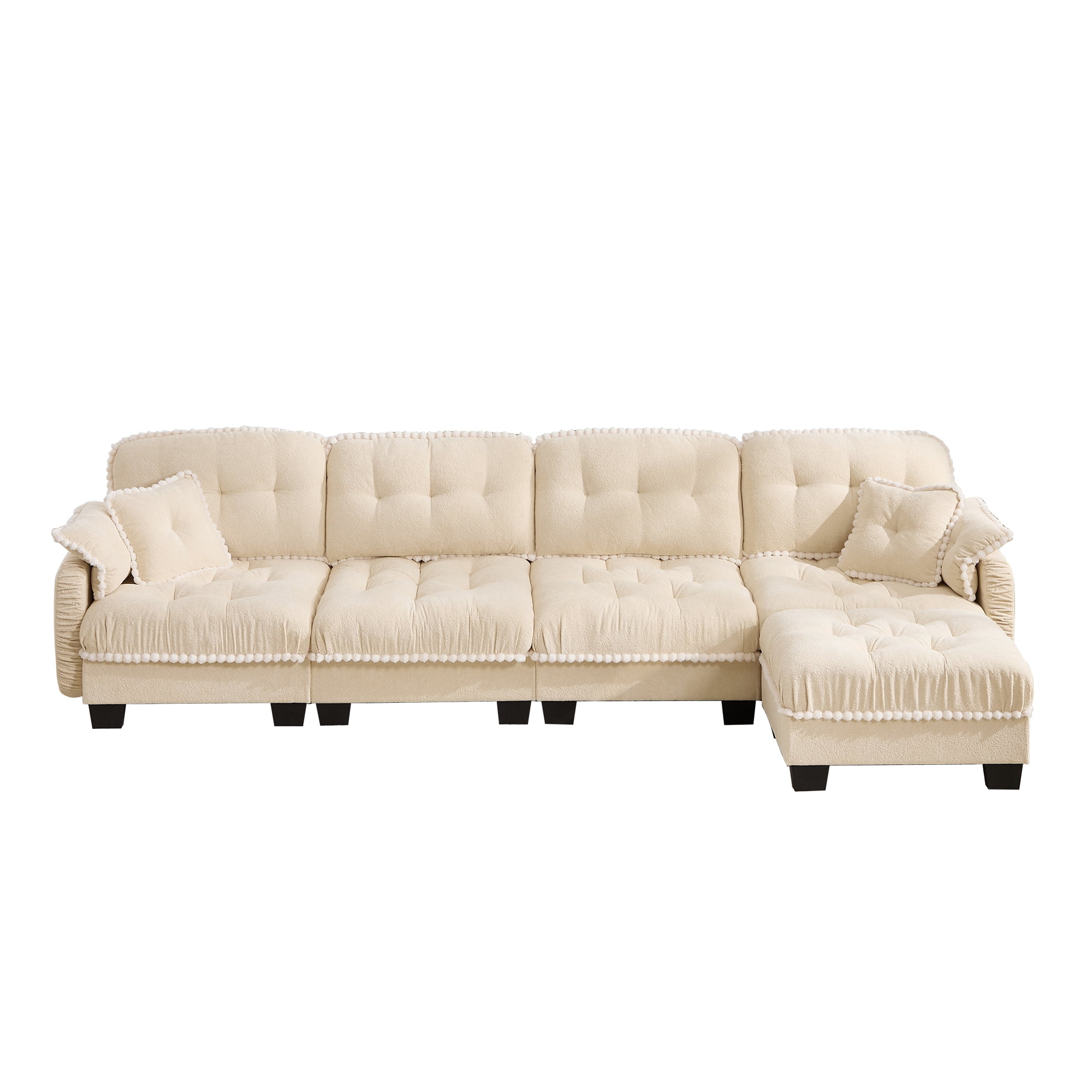 Aenkyo 131.5" Chenille Modular 4-Seater Sectional Sofa with Movable Ottoman, Beige
