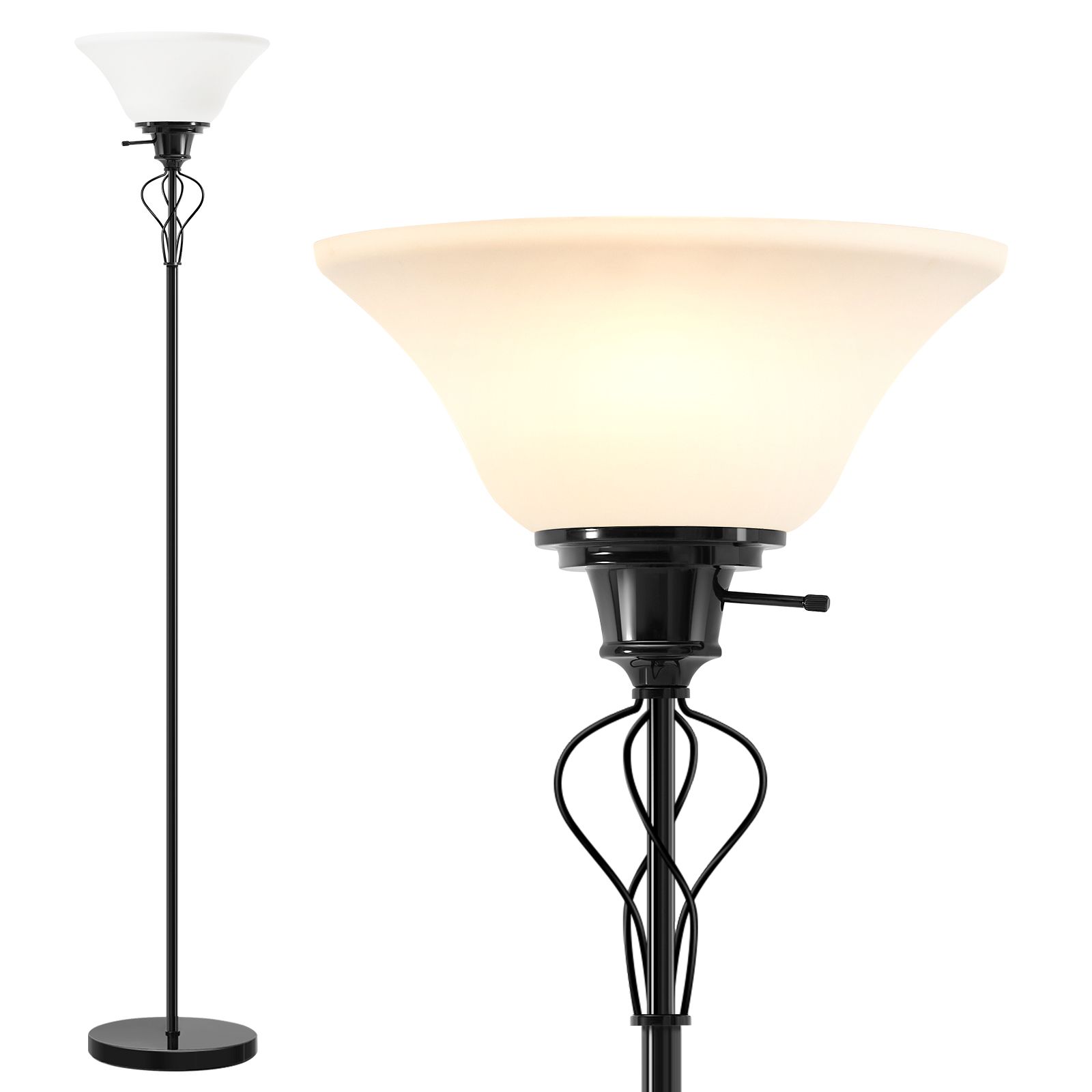 NATYSWAN Floor Lamp for Living Room,70in Black Standing Lamps with Sturdy Metal Base and White Lampshade,Modern Torchiere Tall Lamp for Bedroom Office,Rotary Switch