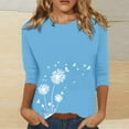 thumbnail image 2 of Holzkary Womens Graphic 3/4 Length Sleeve Cotton T Shirts Ladies Casual Tops Three Quarter Length Sleeve Tees Dandelion Print Blouse Autumn Round Neck Dandelion Print Loose T Shirt Sky Blue 3Xl, 2 of 4