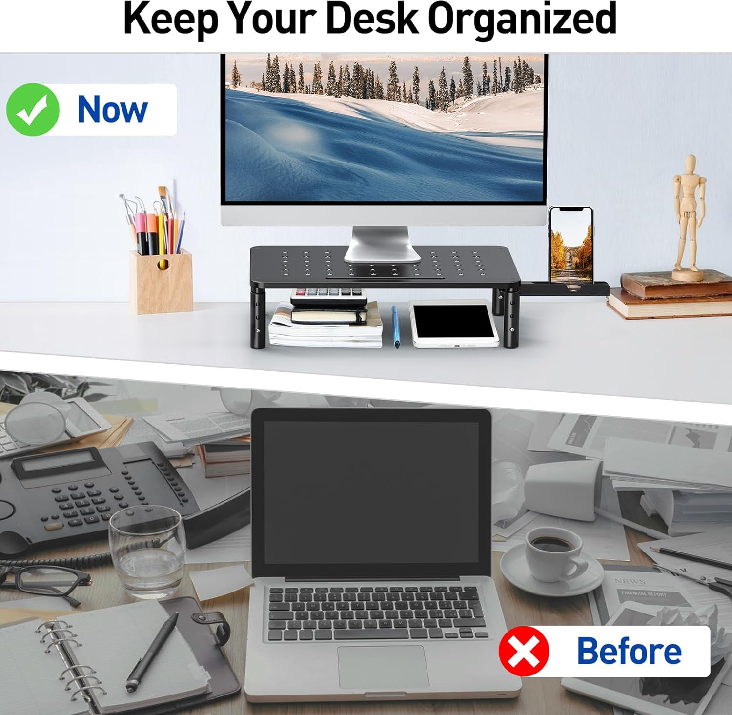 Desk Shelf Zimilar 2 Pack Monitor Stand Riser, 3 Height Adjustable ...