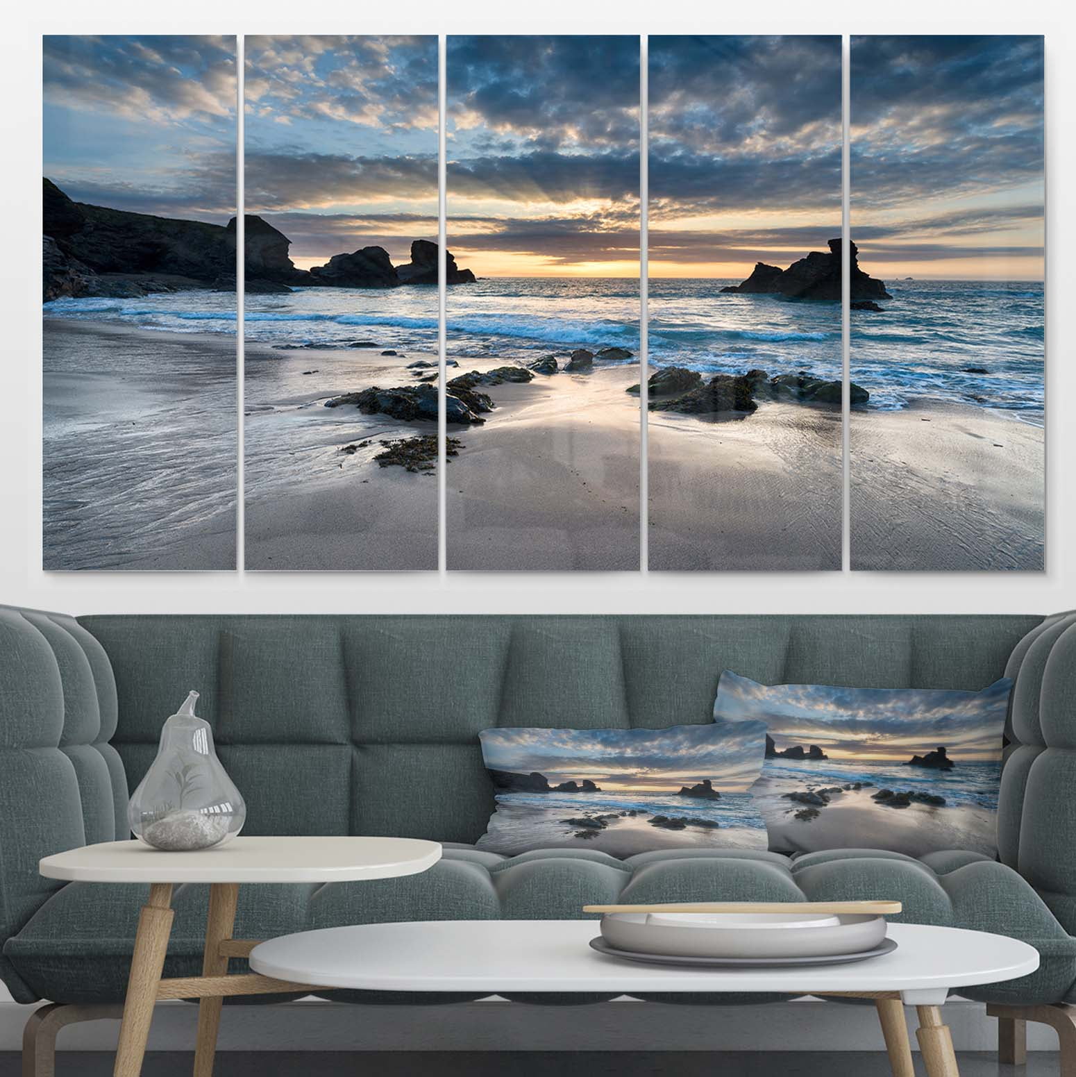 Designart 'Beautiful Porthcothan Bay ' Multipanel Seashore Metal Wall Art