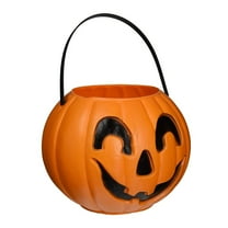 PMU Halloween Trick or Treat Jack-O-Lantern Carry Jack - Halloween Pumpkin Decorations - Candy Gift Basket for Kids - Pumpkin Bucket with Handles - 9 Inch w/Handle - Orange Pkg/1
