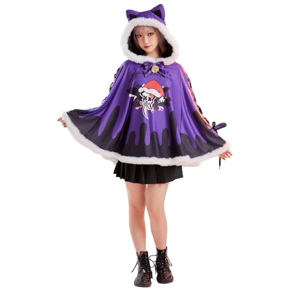 Micotaku Cloak with Hood for Women Fluffy Trim Cape Coat for Halloween Christmas Carnival, S&M