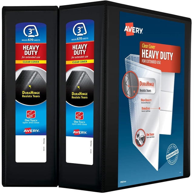 Binder Avery Heavy-Duty View, 3 anillas, 2, papel negro de 8.5 x 11 pulgadas