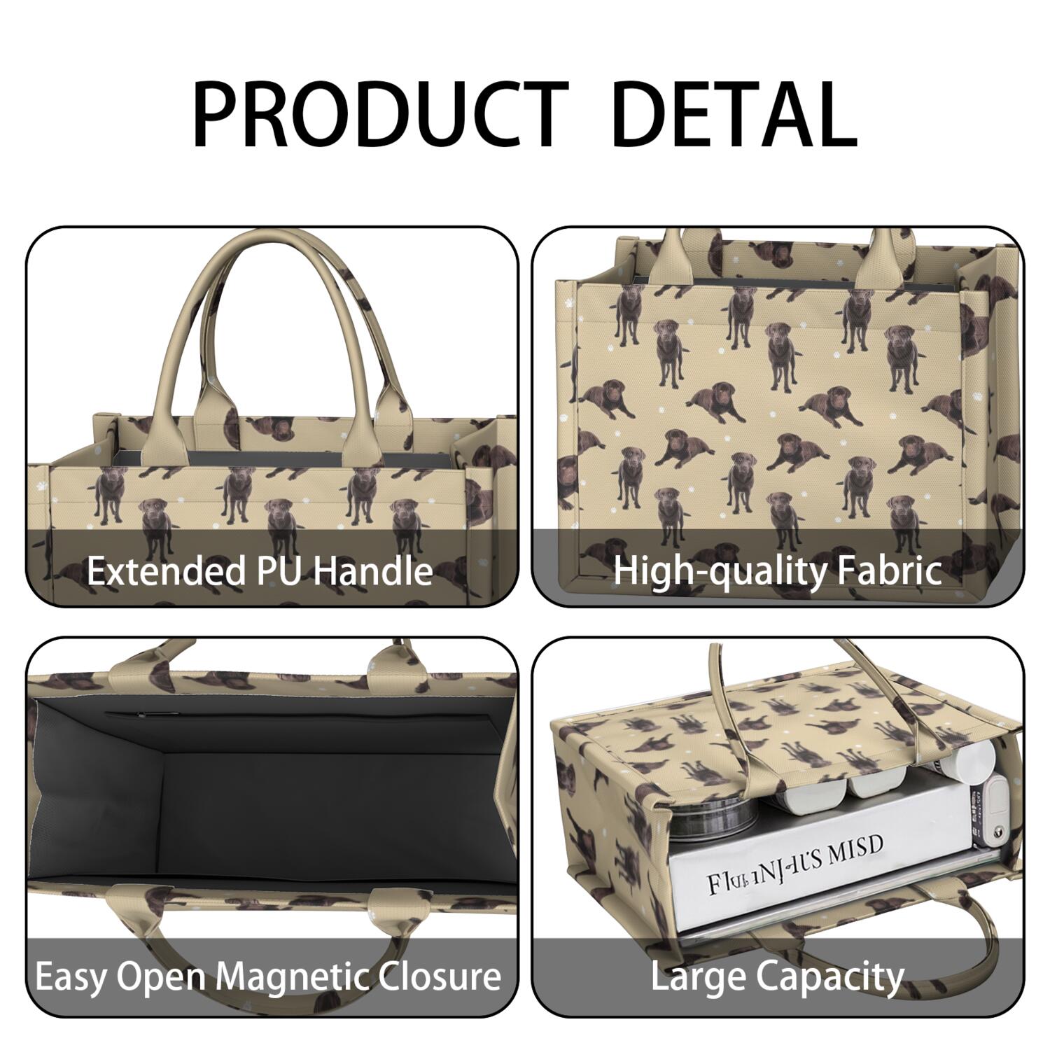 Large Capacity Tote Bag,Cute Labrador Handbag Fashion Luxury Tote Bag,15.7"x13"x 5.1" Inches,Laptop Compatible