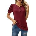 thumbnail image 2 of ALLLIST Spring Tops for Women Short Sleeve Notch Neck Red Solid T-Shirts Casual Button Casual Blouses for Women, 2 of 8