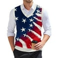 thumbnail image 2 of Men's Patriotic Star-Patterned Sleeveless Sweater Vest Red White And Blue Knit V-Neck Tank Top, 2 of 5