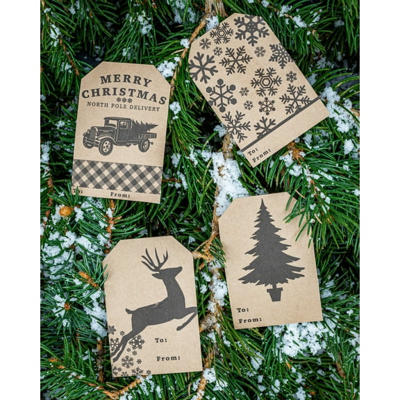 Country Kraft Style Christmas Holiday Kraft Adhesive Gift Tags | 2 x 3″ – Qty 25