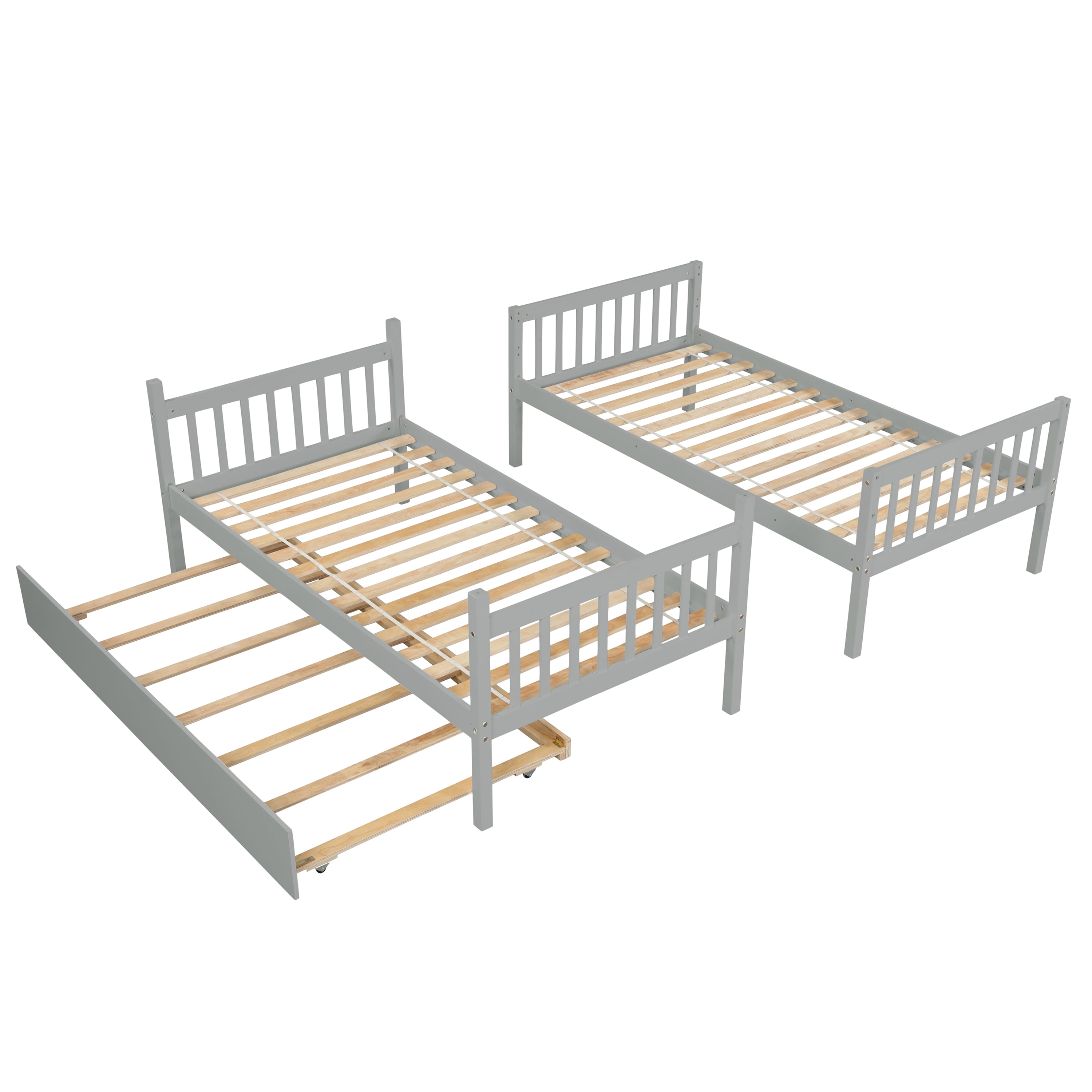 Aukfa Twin over Twin Bunk Bed with Trundle, Wooden Bunk Bed Frame for Kids - Gray