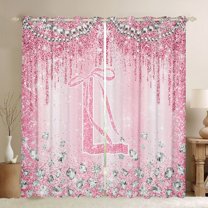 Homewish Letter L Monogrammed Black Out Curtains,Chic Diamond Curtains Pack of 2 (42x63 Each),Pink Glitter Print Bedroom Curtains For Girls,Microfiber Room Decorative