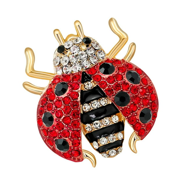 Broche de mariquita con cristales de estrás, pin de solapa de mariquita esmaltado, elegante ramillete rojo