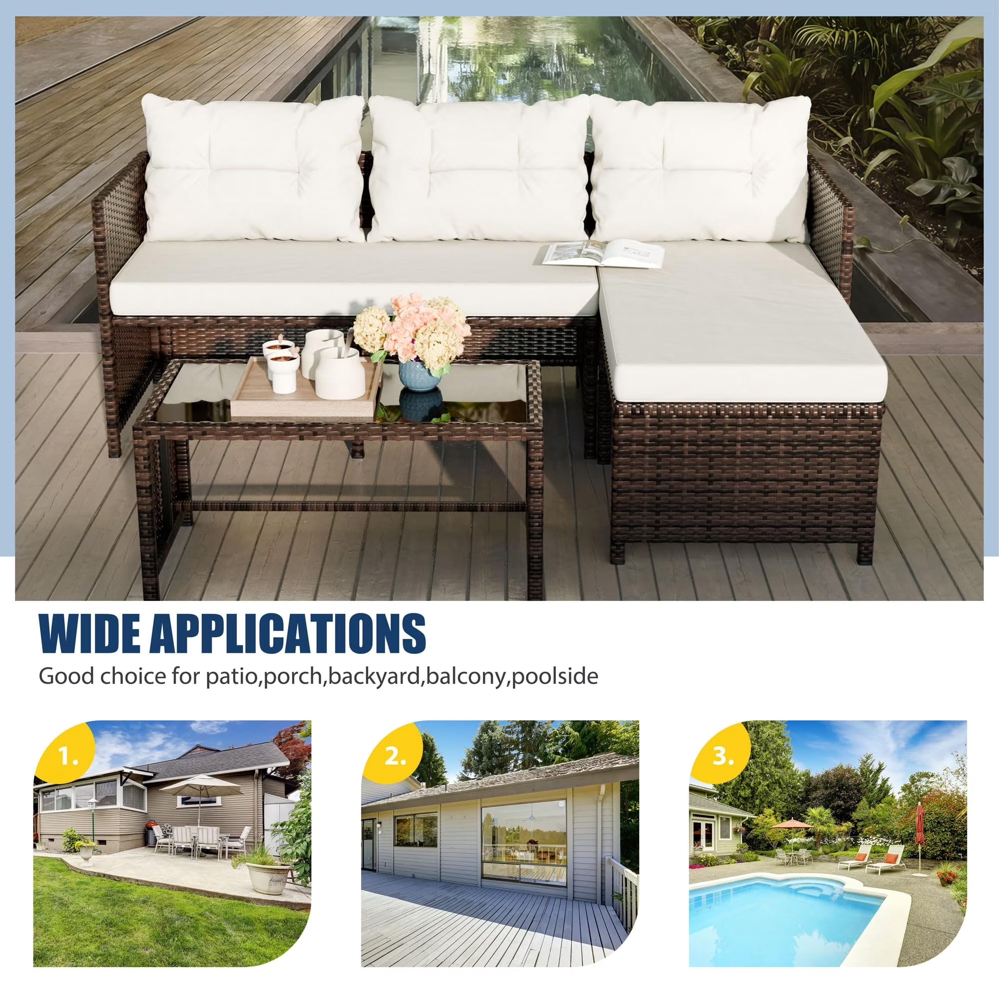 Tappio 5 Pieces Patio Furniture Sets All Weather Outdoor Sectional Patio Sofa Manual Weaving Wicker Rattan Patio Seating Sofas with Cushion and Glass Table