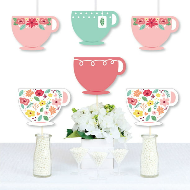 Big Dot of Happiness Floral Let's Par-Tea - Tea Cup Decorations DIY Garden  Tea Party Essentials - Set of 20 