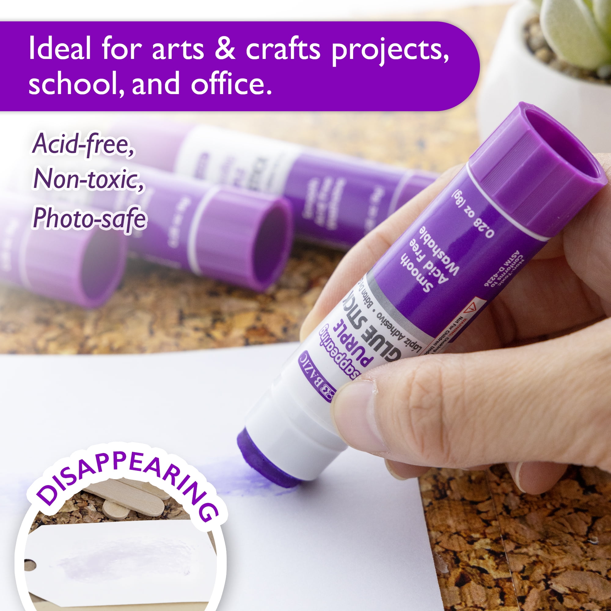 BAZIC Washable Disappearing Purple Glue Stick 8g Acid Free Glue Sticks, 288-count