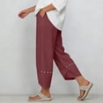 thumbnail image 7 of Costeam Womens Capri Pants Cotton Linen Blend Wide Leg with Side Pockets Mid Rise Relaxed Waist Lace Embroidery Split Cuff Cropped Trousers Lightweight Breathable Soft Casual Summer Bottoms, 7 of 7