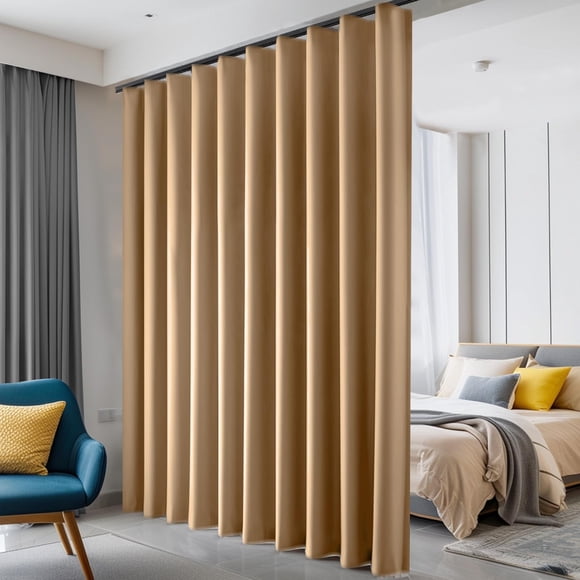 Cortinas separadoras de ambientes Hoeflife Blackout, color caqui, 300 x 240 cm