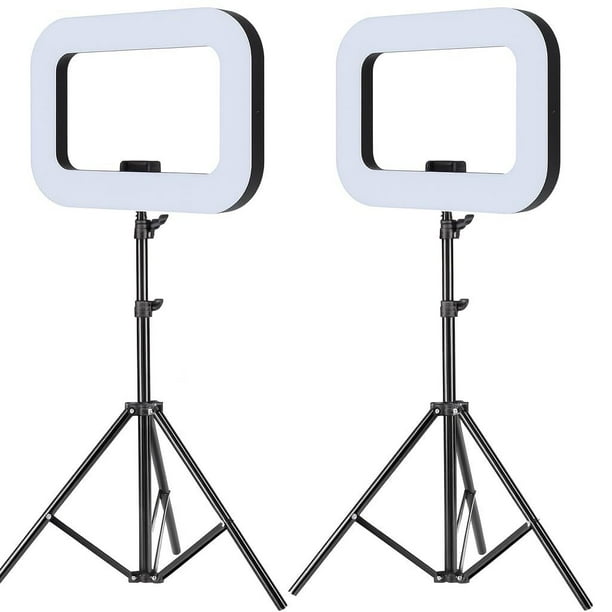 Aro de Luz LED Rectangular 20W Recargable 2 Piezas con Trípode 2.1m y Soporte Celular Kit de Iluminación Profesional para Fotografía, Maquillaje, Video y Streaming
