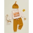 thumbnail image 3 of Suealasg 3Pcs Baby Boys Girls Thanksgiving Outfit 3 6 9 12 Months Infant Long Sleeve Letter Print Romper Long Pants Hat Set, 3 of 8