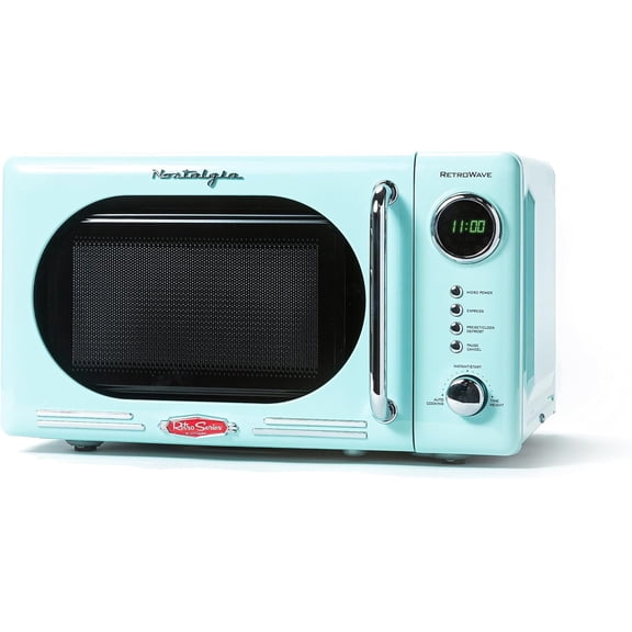 Nostalgia Retro Compact Countertop Microwave Oven, 0.7 Cu. Ft. 700-Watts with LED Digital Display, Child Lock, Easy Clean Interior, Aqua