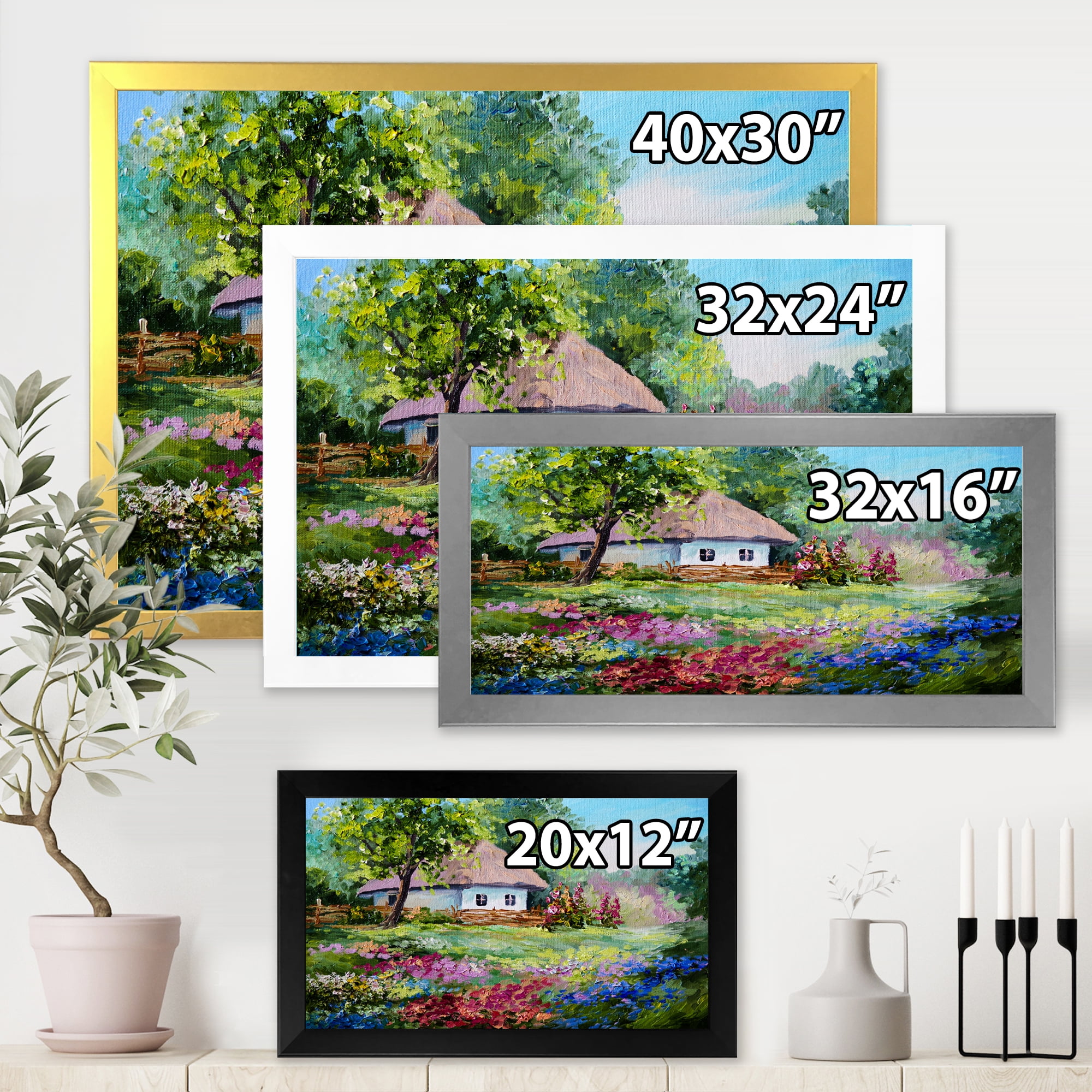 Designart 'House With Blossoming Flowers On The Mountain I' Traditional Framed Art Print