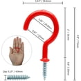 thumbnail image 4 of PHITUODA 10Pcs 2-Inch Cup Hooks Ceiling Hooks, Plastic-Covered Metal Screw-in Hooks, Red, 4 of 8