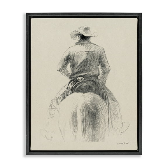 Stupell Industries Traditional Drawing of Cowboy People Drawing Black Floater Framed Canvas Art Print Wall Art, 17 x 21