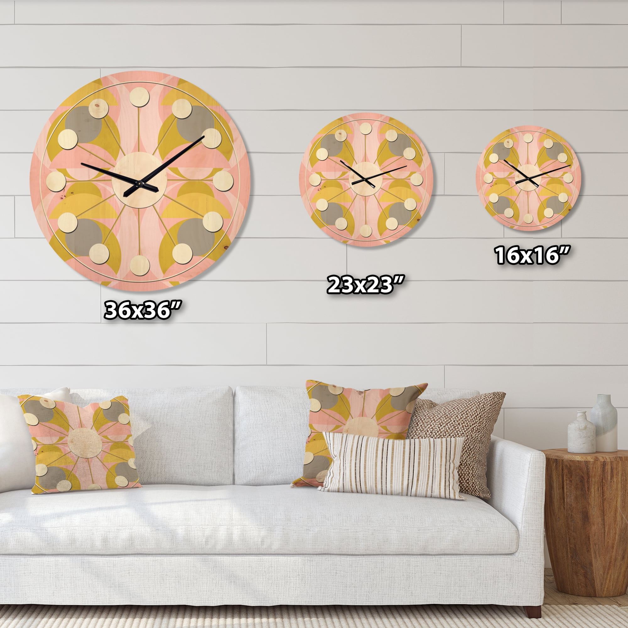 Designart 'Pastel Circular Retro Pattern IV' Mid-Century Modern Wood Wall Clock