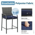 thumbnail image 5 of JOIVI 3-Piece Patio Bar Set, Outdoor Wicker Bistro Set, All-weather Rattan Bar Stools with Cushions and Wood Top Table, 2-person Bar Height Patio Furniture, Bistro Table and Chairs, Navy blue, 5 of 9