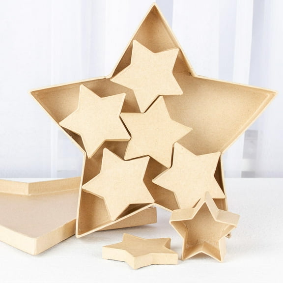 Paper Mache Star with Star Boxes Set - 7 Total Boxes - Ready to Paint and Decorate - Perfect for Holiday Décor or Gift Giving