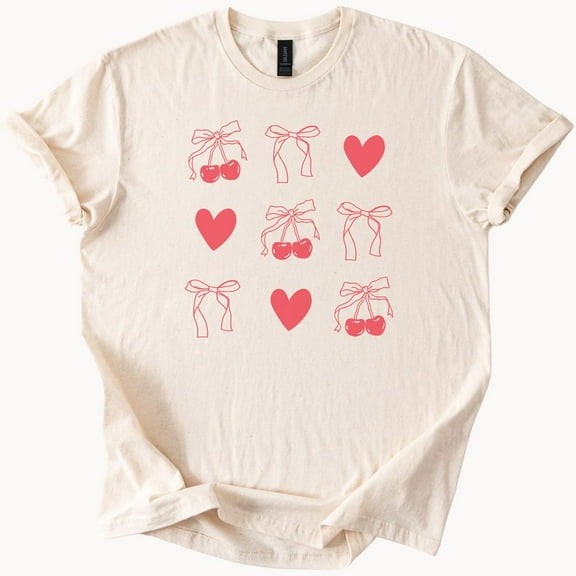 Kiraa Tee With Cherry Bow Heart Tee Cute Coquette Top Simply Sage Market Shirt Birthday Gifts; For Men & Women
