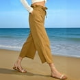 thumbnail image 2 of Avtoify Casual Pants for Women Solid Linen Drawstring Waistband Ruffled Loose Casual Wide Leg Cropped, 2 of 8