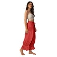 thumbnail image 6 of Women Linen Lace Trim Long Bloomers Pants Ruffle Victorian Vintage Pantaloons Summer Beach Travel Vacation Pants Red L, 6 of 6
