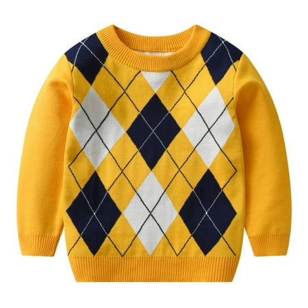 

URMAGIC Toddler Boys Girl Knit Sweater Argyle Crew Neck Pullover Sweatshirt Christmas Holiday Knitwear for Kids 3-8T