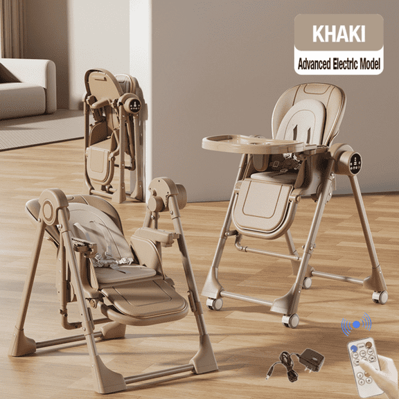Iris Baby Electric Baby High Chair Folding Baby Dining Chair Convertible Baby Swing with Remote Control, Unisex,KHAKI