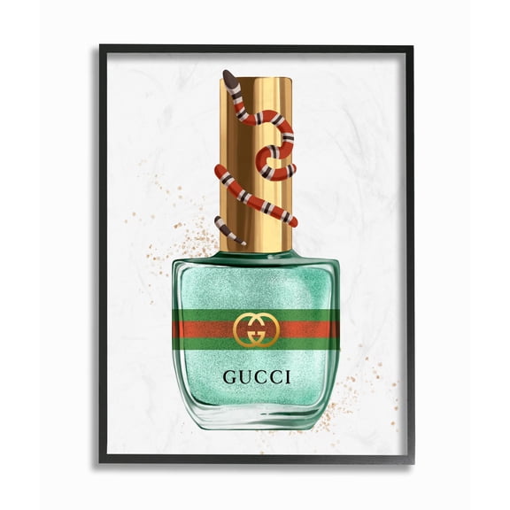 Stupell Industries Makeup Nail Polish Cyan Gold Snake Fashion Design Framed Wall Art by Ziwei Li