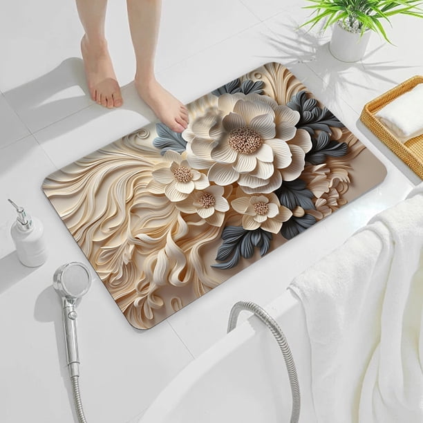 Diatomite Three-dimensional Flower Floor Mat Bathroom Non-slip Mat Quickdrying Soft Foot Mat Washable Foot Mat