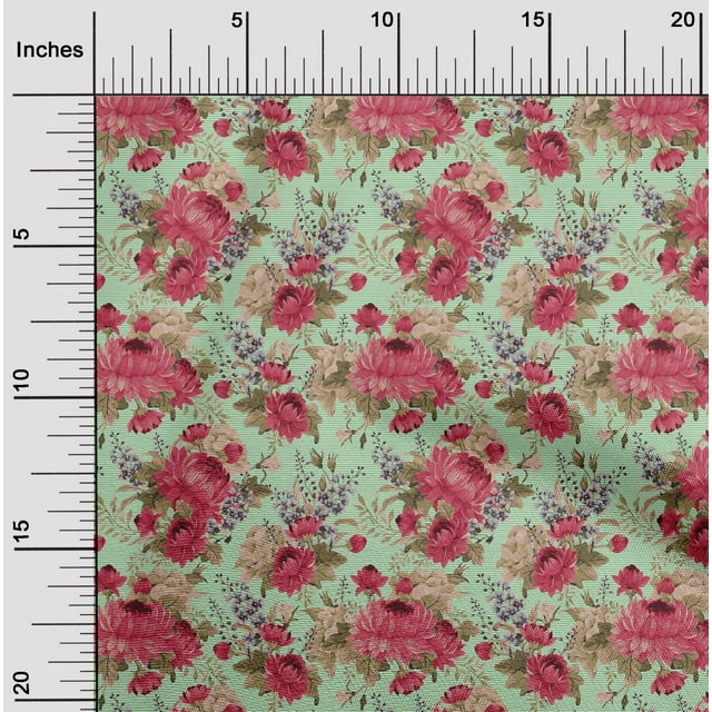 oneOone Tissu Popeline de Coton Menthe Rayé/feuilles & Floral Matériel de Robe Artistique Tissu Imprimé Tissu au Mètre 42 Pouces de Large