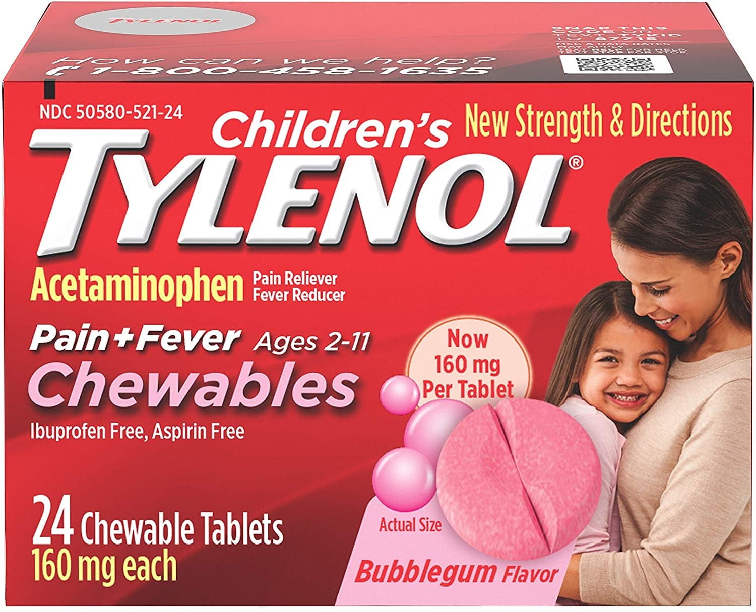 Tylenol Childrens Pain Plus Fever Reducer Chewables Tablets Bubblegum-flavored, 24 Ea, 6 Pack