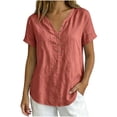 thumbnail image 5 of biudgviw Summer Tops for Women Short Sleeve Henley Shirts Cotton Linen Casual V Neck T-Shirt with Buttons Beach Vacation Clothes, 5 of 6