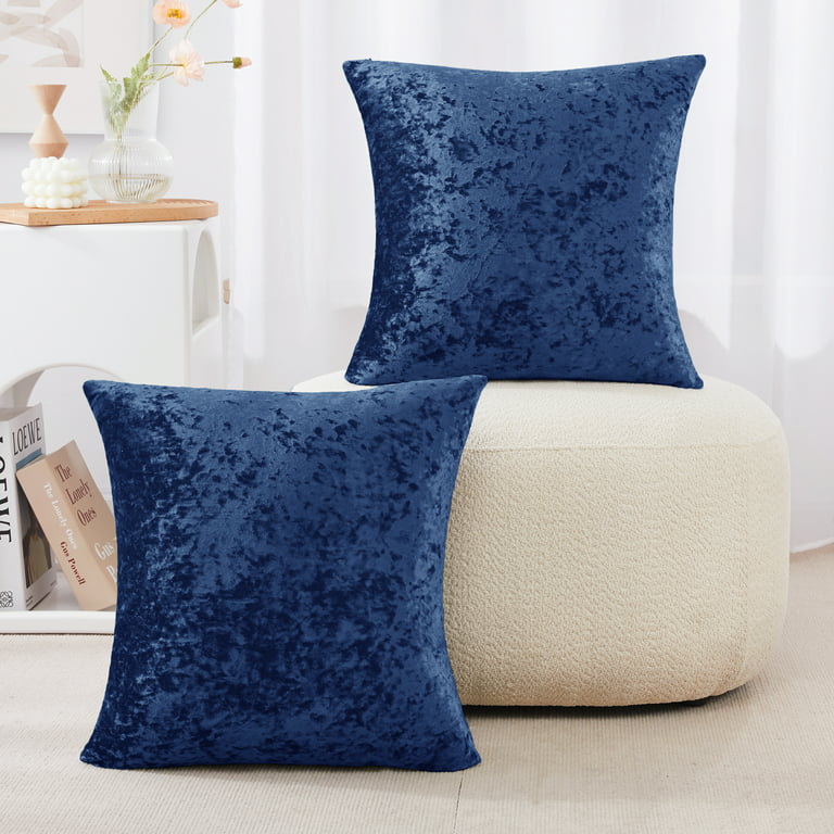 ETASOP Throw Pillows with Inserts Included 18x18, 2 Pack Velvet Decorative  Pillow Covers with Inserts Farmhouse Home Decor (Navy)