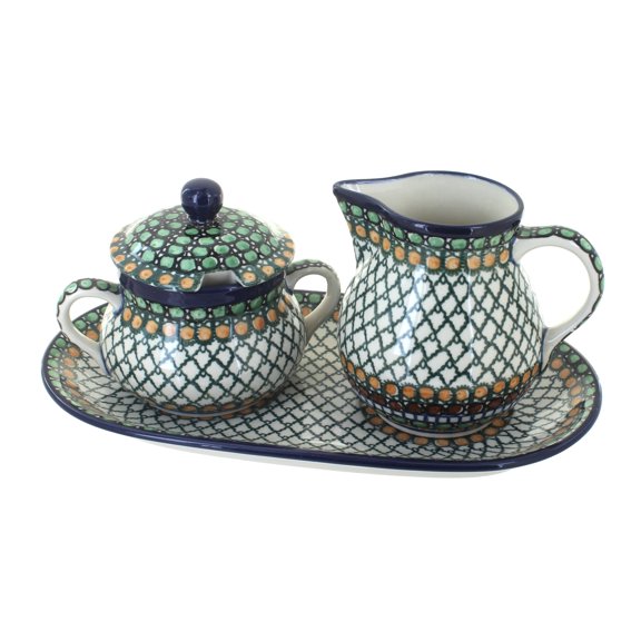 Blue Rose Polish Pottery Tranquility Large Cream & Sugar Set with Tray