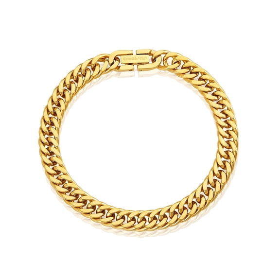 Crucible Jewelry Men's Curb Chain Gold Plated Steel Bracelet (8mm) - 8.25 Inches