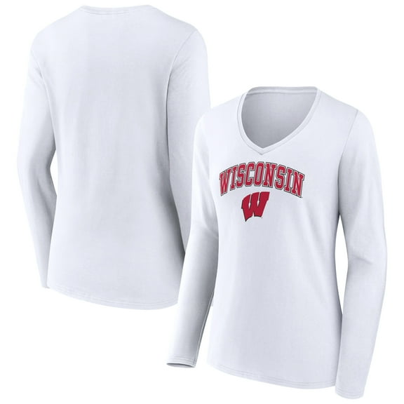 Women's White Wisconsin Badgers Campus Long Sleeve V-Neck T-Shirt