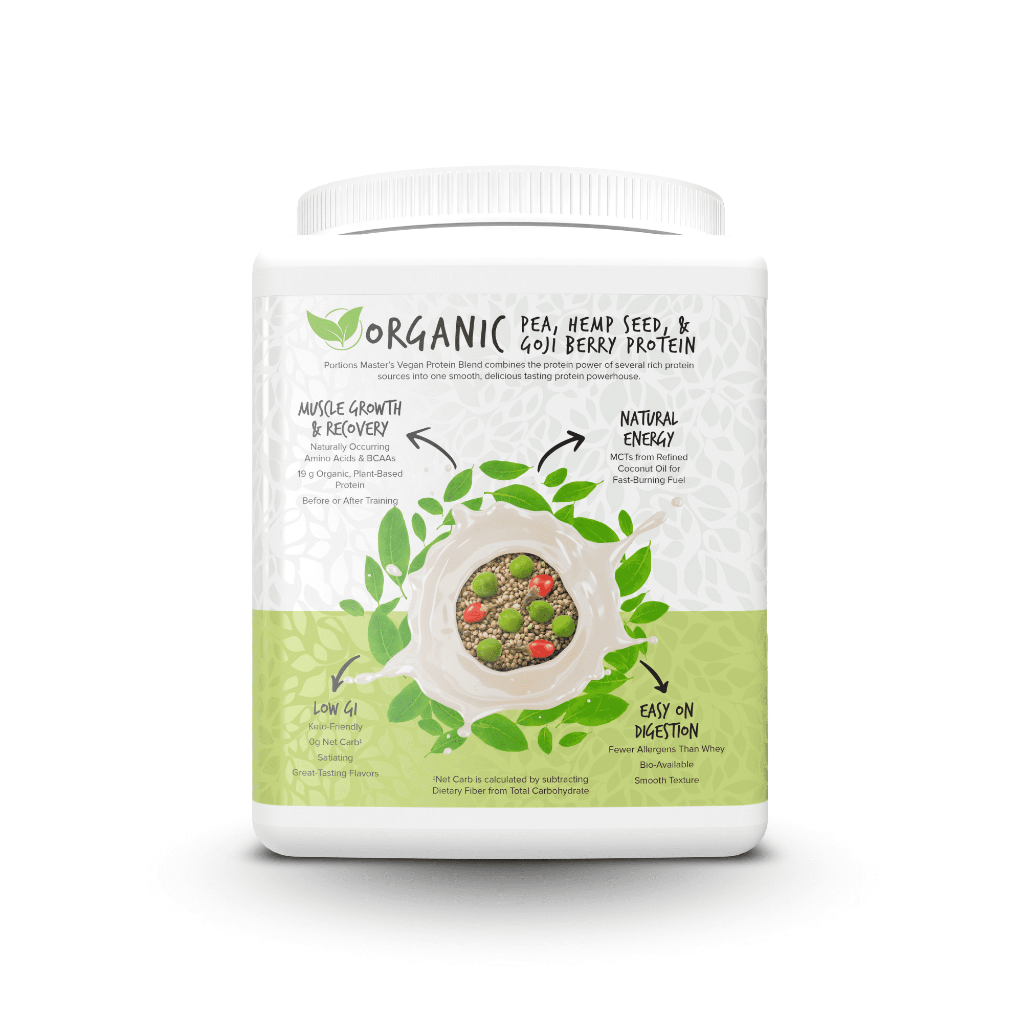 Portions Master Vegan Protein Blend Powder, Plant-Based, Gluten-Free, Dairy-Free (Unflavored 375g)