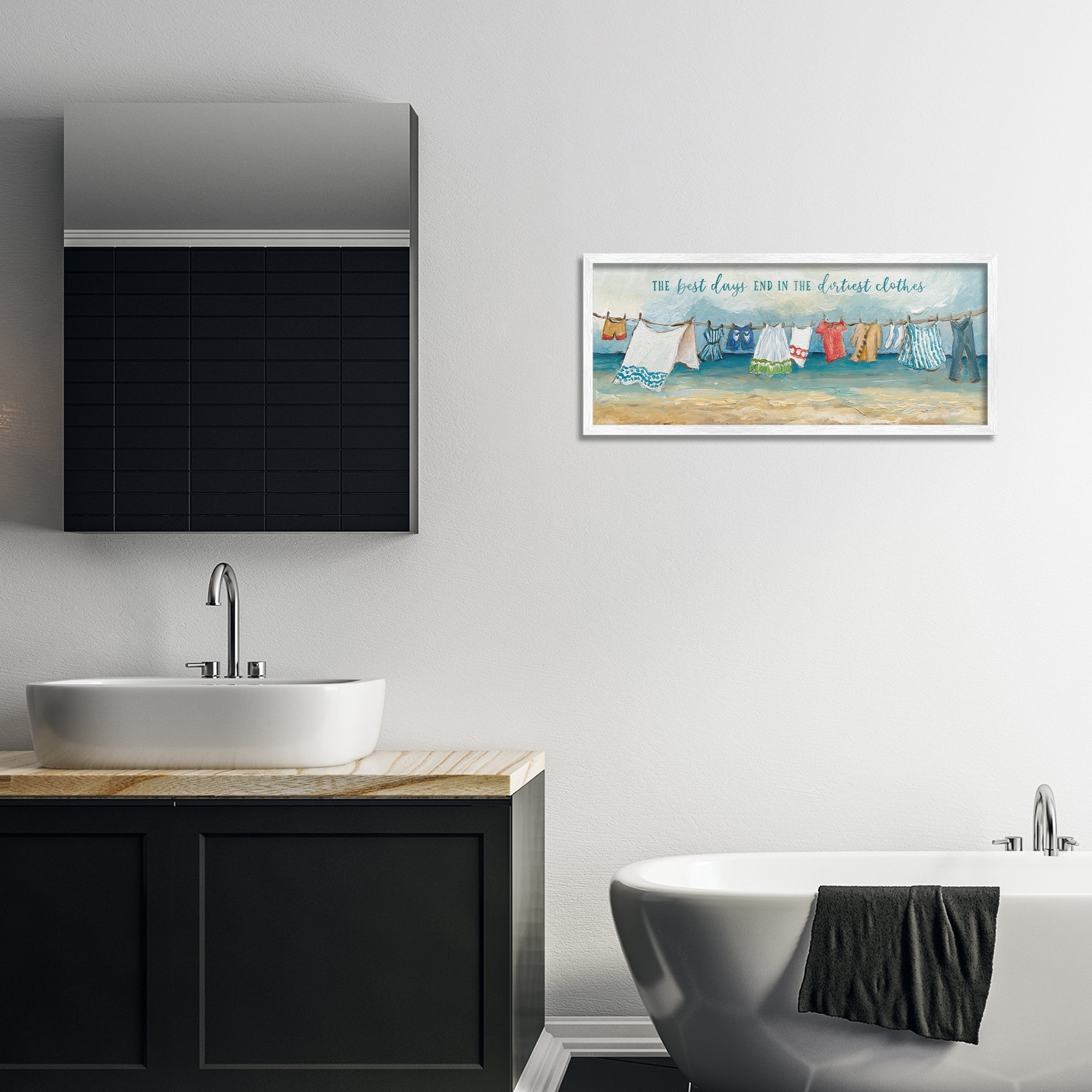 Stupell Industries Clothesline By The Sea White Framed Giclee Art, design by Charlene Olson