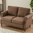 thumbnail image 3 of Brown Loveseat, Modern Linen Fabric Sofas for Small Spaces, Upholstered Armrest Sofas with Solid Wood Legs, Overstuffed Classically 2-Seat Sofa Bed for Living Room Bedroom Office, 55.9"L, L4245, 3 of 10