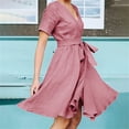 thumbnail image 4 of Jusqu'à 65 % de Réduction! Robes d'Été Mode pour Femmes 2024 Grande Taille Décontractée Col en V Manches Courtes Ceinture Taille avec Poche, 4 of 7