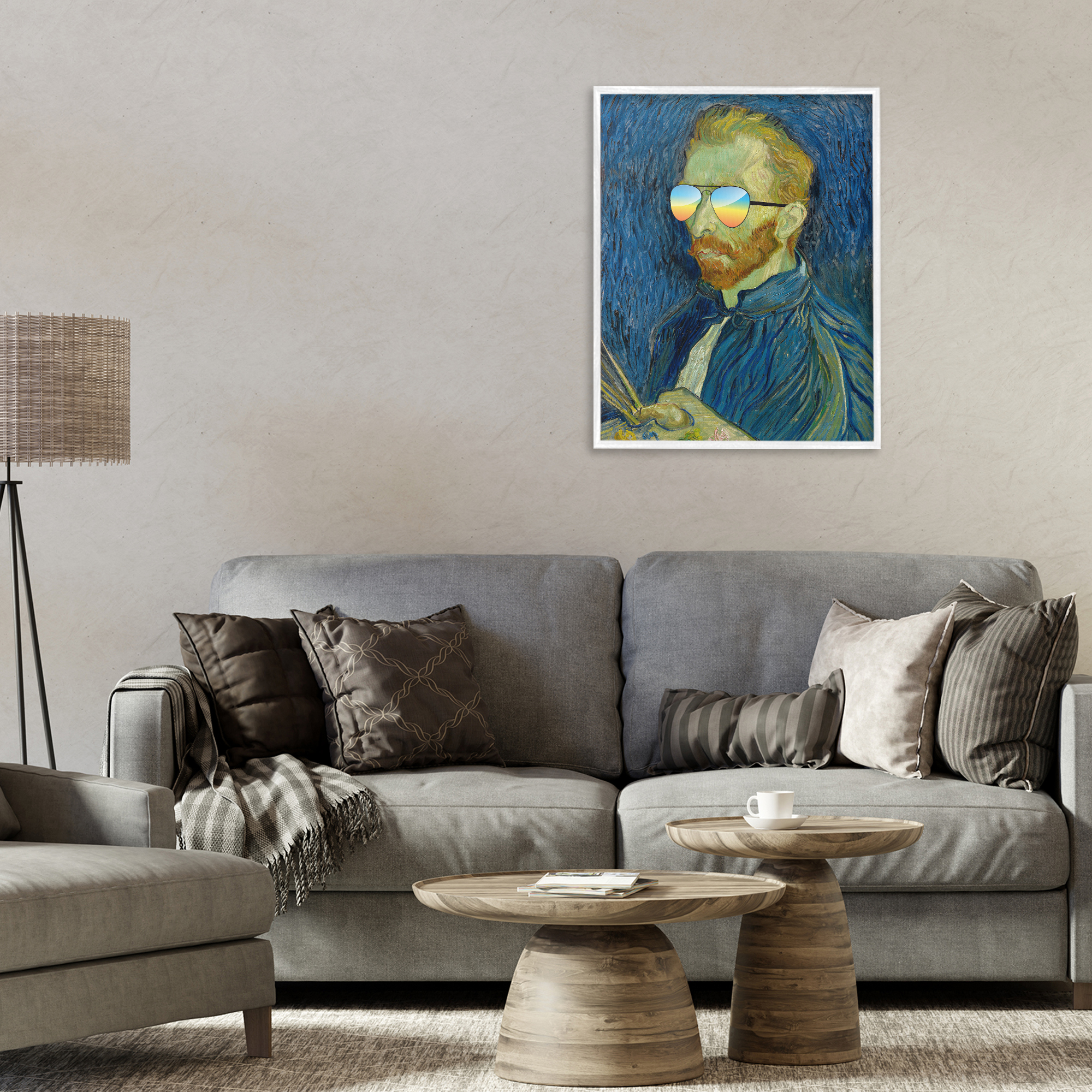 Funny Van Gogh Sunglasses White Framed Giclee Art, design by Masters Redux