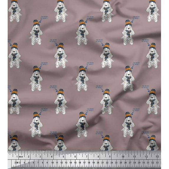 Soimoi Moss Georgette Fabric Muffler,Wollen Cap & English Cocker Spaniel Dog Print Fabric by The Yard 42 Inch Wide